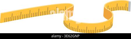 A curved yellow measuring tape with black scale markings for sewing and body measurements on a white background. Stock illustration. Stock Vector