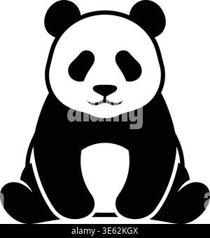 Cute Panda Bear Sitting – Simple Black and White Illustration Stock Vector