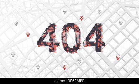GPS tracking system error. 404 error with maps navigation with red color point markers. Navigation system broke. Vector illustration on white Stock Vector