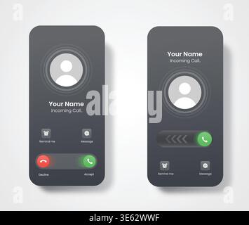 Phone Call Screen Concept UI Set with Realistic Blurry Background. Incoming Call Screen Template Stock Vector