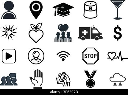 Health, Teamwork, and Business Success Icons Collection Stock Vector