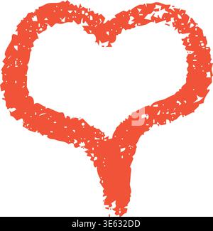 Heart in red tones with chalk and crayon texture, filled with rough handmade strokes for romantic card or valentine art. Stock Vector