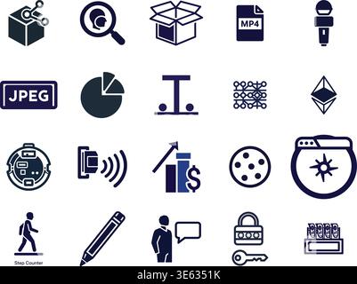 "A premium, extensive collection of professional vector line and glyph icons specifically curated for diverse business, modern technology Stock Vector