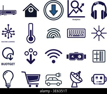 "A premium, extensive collection of professional vector line and glyph icons specifically curated for diverse business, modern technology Stock Vector