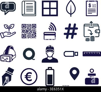 "A premium, extensive collection of professional vector line and glyph icons specifically curated for diverse business, modern technology Stock Vector