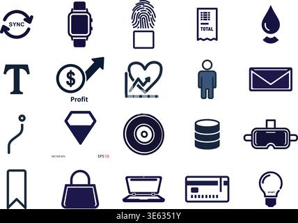 "A premium, extensive collection of professional vector line and glyph icons specifically curated for diverse business, modern technology Stock Vector