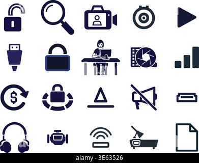 "A premium, extensive collection of professional vector line and glyph icons specifically curated for diverse business, modern technology Stock Vector