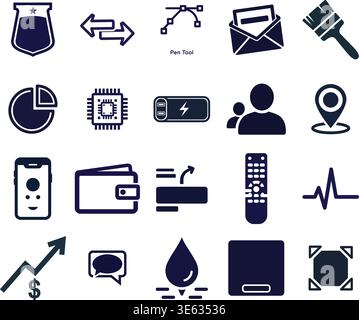 "A premium, extensive collection of professional vector line and glyph icons specifically curated for diverse business, modern technology Stock Vector
