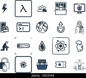 "A premium, extensive collection of professional vector line and glyph icons specifically curated for diverse business, modern technology Stock Vector
