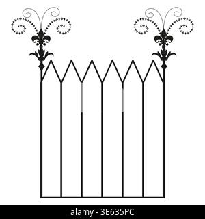 Iron gate detail. Metal fence Vector. Ornate classic symbol. Black garden element. Manual vector only. No autotrace used. EPS 10. Stock Vector