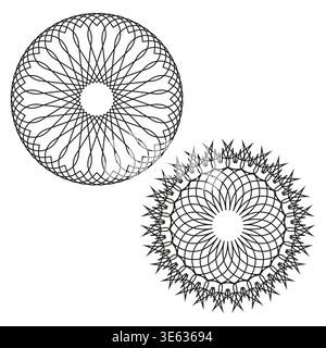 Spirograph pattern set. Circular Vector ornament. Round line art. Abstract geometry element. Manual vector only. No autotrace used. EPS 10. Stock Vector