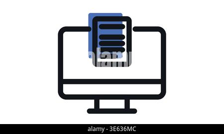 Cloud document management icon: desktop computer with cloud and text file Stock Vector