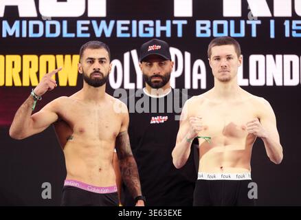 Caroline Dubois (left) and Terri Harper (right) during a weigh-in at ...