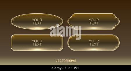 Golden glossy buttons and frames set with glowing effect, ideal for web elements or banners. Vector illustration Stock Vector