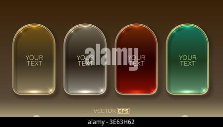 Luxurious Arched Glossy Frames for Text, featuring elegant golden borders and vibrant colors for a premium design. Vector illustration. Stock Vector