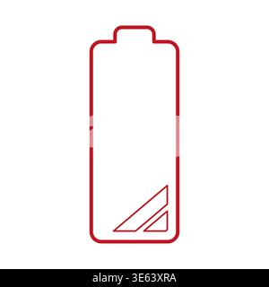 Red battery icon. Low energy symbol. Power level Vector. Outline charge indicator. Manual vector only. No autotrace used. Stock Vector