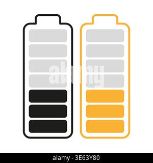 Battery charge set. Power level symbol. Energy capacity Vector. Yellow black indicator. Manual vector only. No autotrace used. Stock Vector