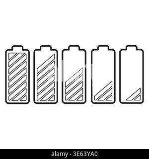 Battery status set. Power level icon. Energy progress Vector. Outline charge symbol. Manual vector only. No autotrace used Stock Vector