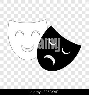Theater mask set. Drama comedy symbol. Vector acting icons. Tragedy facial expression. Stage art performance sign. Stock Vector