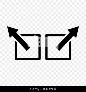 Modern external link set. Expand Vector interface. Square arrow symbol. Gray white transparent checkered grid background. Stock Vector