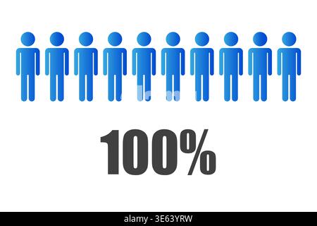 Hundred percent set. Complete Vector icon. Total population symbol. Full progress graphic. Manual vector only. No autotrace used. Stock Vector