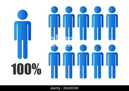 Hundred 100 percent. People Vector symbol. Blue gradient chart. Full population set. Manual vector only. No autotrace used. Stock Vector