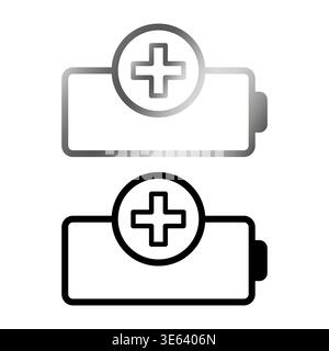 Battery plus icon. Add energy symbol. Positive charge Vector. Power set illustration. Stock Vector