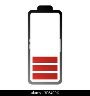 Small charge icon. Low energy symbol. Red level Vector. Three bar sign. Manual vector only. No autotrace used. Stock Vector
