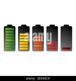 Battery icons set. Colorful energy levels. Power status Vector. Charge cycle symbols. Manual vector only. No autotrace used. Stock Vector