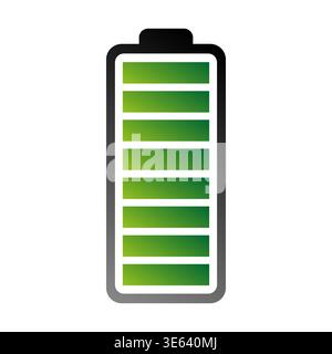 Full battery icon. Green energy symbol. Charged power Vector. Loaded cell sign. Manual vector only. No autotrace used. Stock Vector