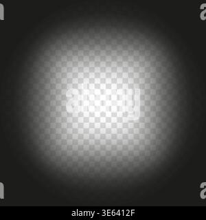 Black radiant background. White light center. Vector focus spot. Circle glow effect. Manual vector only. No autotrace used. Stock Vector