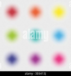 Colorful glow set. Vibrant light Vector. Multi color collection. Bright spot element. Manual vector only. No autotrace used. Stock Vector