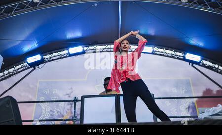 Moscow, Russia - August 25, 2025: Indian dancer performing on stage at India Day festival in Moscow Stock Photo