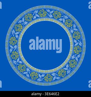 Ukrainian embroidery round frame vector ornament inspired by traditional vyshyvanka patterns. Decorative circular border in ethnic style, identity Stock Vector