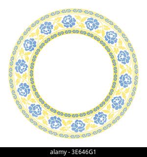 Ukrainian embroidery round frame vector ornament inspired by traditional vyshyvanka patterns. Decorative circular border in ethnic style, identity Stock Vector