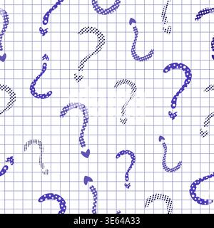 Blue monochrome question mark seamless pattern on checkered background. Decorative punctuation mark and FAQ vector backdrop Stock Vector
