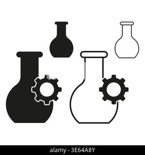 Lab flask set. Chemistry Vector icons. Gear process symbol. Research bottle pack. Manual vector only. No autotrace used. EPS 10. Stock Vector