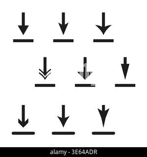 Download arrow set. Save file symbol. Vector load icon. Down direction figure. Manual vector only. No autotrace used. EPS 10. Stock Vector