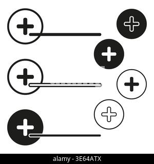 Plus icon set. Addition math symbol. Positive figure Vector. Simple add create sign. Manual vector only. No autotrace used. EPS 10. Stock Vector