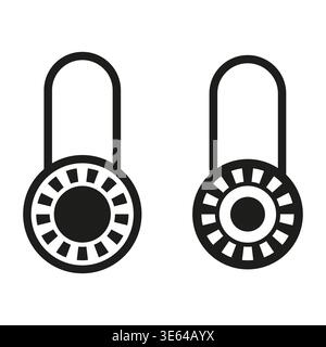 Padlock icon set. Combination lock Vector. Security safety symbol. Two 2 objects. Manual vector only. No autotrace used. EPS 10. Stock Vector