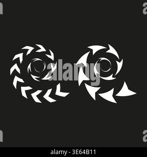 White spiral set. Dark background Vector. Arrow motion symbol. Rotating curve shape. Manual vector only. No autotrace used. EPS 10. Stock Vector