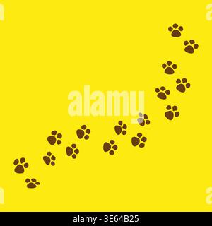 Animal paw set. Dog track Vector. Yellow background design. Brown footprint path. Manual vector only. No autotrace used. EPS 10. Stock Vector