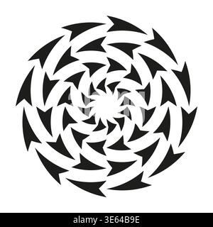 Circular arrow spiral. Black swirl Vector. Rotating motion pattern. Directional vortex shape. Manual vector only. No autotrace used. EPS 10. Stock Vector