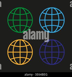 Globe icon set. World map Vector. Global network symbol. Earth sphere model. Manual vector only. No autotrace used. EPS 10. Stock Vector