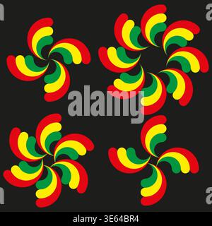 Swirl floral set. Multi color Vector. Curved petal shape. Dark background theme. Manual vector only. No autotrace used. EPS 10. Stock Vector