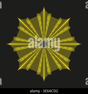 Yellow star set. Black background Vector. Thin line pattern. Glowing sun symbol. Manual vector only. No autotrace used. EPS 10. Stock Vector