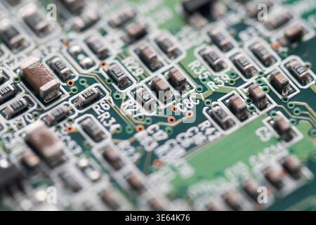 Computer green circuit board macro shot Stock Photo
