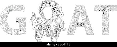 Hand-painted art design. Hand drawn illustration word GOAT for t-shirt and other decoration Stock Vector