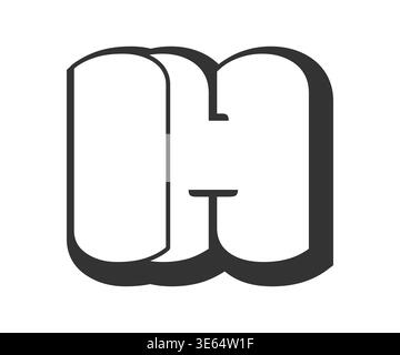 IH logo, bubble comic lettering, rounded in graffiti style black and white silhouette. Trendy preschool I and H letter text for festival party, person Stock Vector