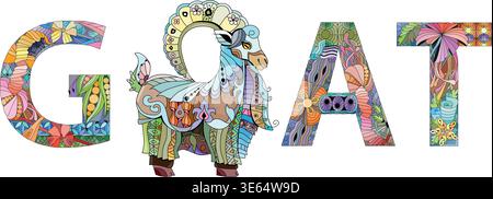 Hand-painted art design. Hand drawn illustration word GOAT for t-shirt and other decoration Stock Vector